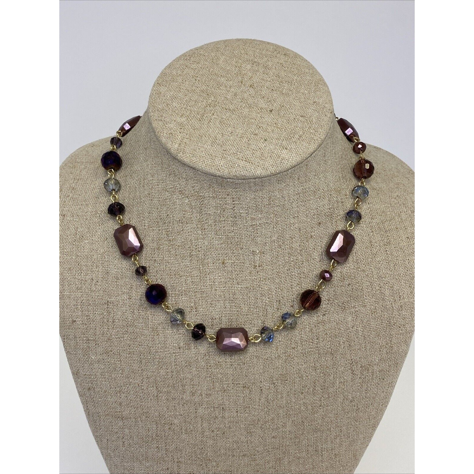 Gloria Vanderbilt Swarovski Elements Crystal Beaded Necklace Purple Gold 24$